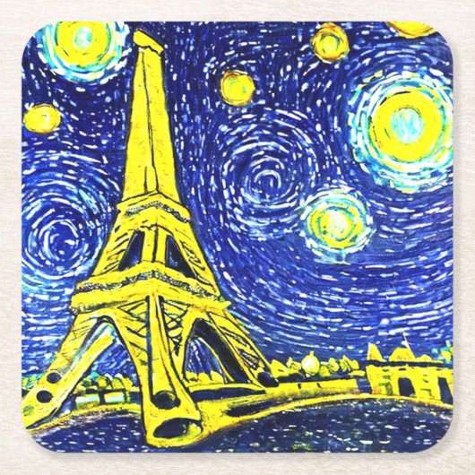 Starry Night Paris Frankreich Rechteckiger Pappuntersetzer (Vorderseite)