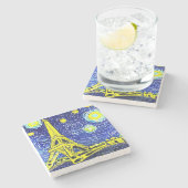 Starry Night Paris Frankreich Steinuntersetzer (Seitenansicht)