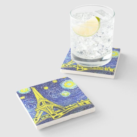 Starry Night Paris Frankreich Steinuntersetzer (Seitenansicht)