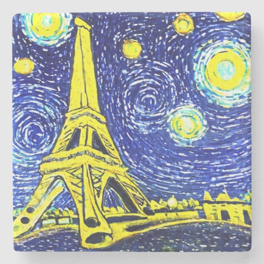 Starry Night Paris Frankreich Steinuntersetzer (Vorderseite)