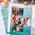 Starry Night Peace und Liebe 3 Foto Collage Green Feiertagskarte<br><div class="desc">Erstellen Sie Ihre eigene 3-Foto-Collage-Urlaubskarte, mit der Hand-Schrift "Peace" und "Liebe" auf einem sternenstarken Nachthintergrund. Die Pinselstriche in Aquarellfarben in den Farbtönen Grün-Minz-Rosa und Grau, mit Sternen, Sternenhimmel und Goldstaub. Frieden und Liebe wird in der modernen Skriptkalligraphie geschrieben, die Sie in jede beliebige Farbe ändern können, um Ihr Foto am...</div>