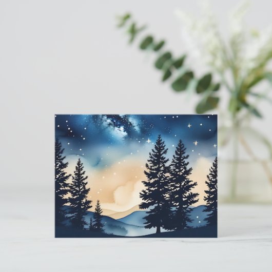 Starry Night Pine A Dreamy Watercolor Postkarte (Stehend Vorderseite)