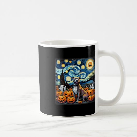 Starry Night Pitbull Halloween Kaffeetasse (Rechts)