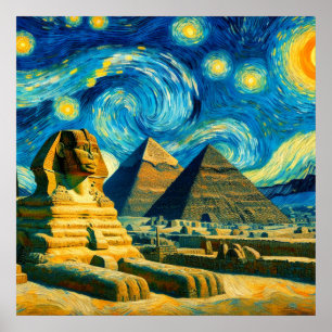 Starry Night Pyramids Sphinx Ägypten Poster