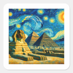 Starry Night Pyramids Sphinx Ägypten Quadratischer Aufkleber