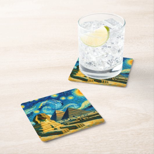 Starry Night Pyramids Sphinx Ägypten Rechteckiger Pappuntersetzer (Vor Ort)