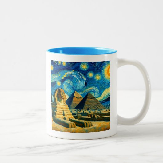 Starry Night Pyramids Sphinx Ägypten Zweifarbige Tasse (Rechts)