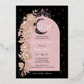 Starry Night Quinceanera Floral Celestial Moon Folieneinladung (Vorderseite)