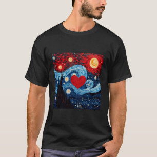 Starry Night Red Liebe Herzdesign T-Shirt