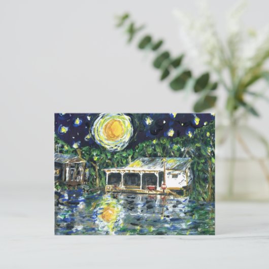 Starry Night River Camp Postkarte (Stehend Vorderseite)