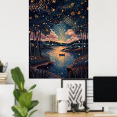 Starry Night River im Pointillist Style Poster (Heimbüro)
