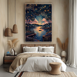 Starry Night River im Pointillist Style Poster