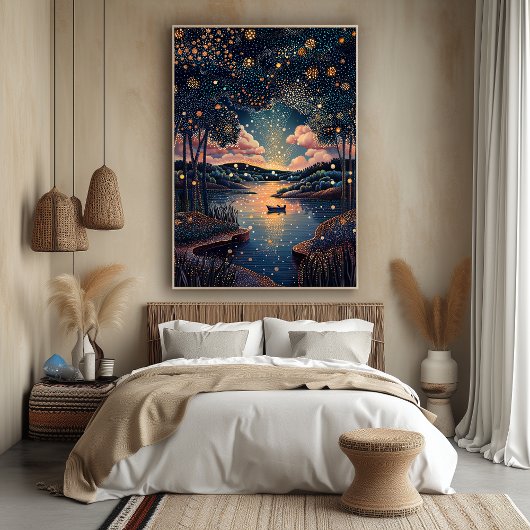 Starry Night River im Pointillist Style Poster