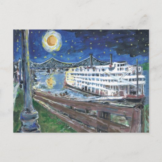 Starry Night Riverboat Holiday Feiertagspostkarte (Vorderseite)