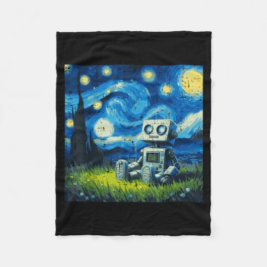 Starry Night Robot Funny Painting Art Meme Kids Me Fleecedecke (Vorderseite)