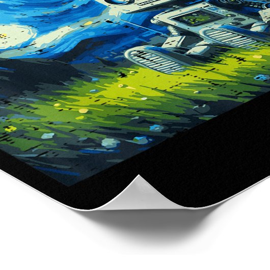 Starry Night Robot Funny Painting Art Meme Kids Me Poster (Ecke)