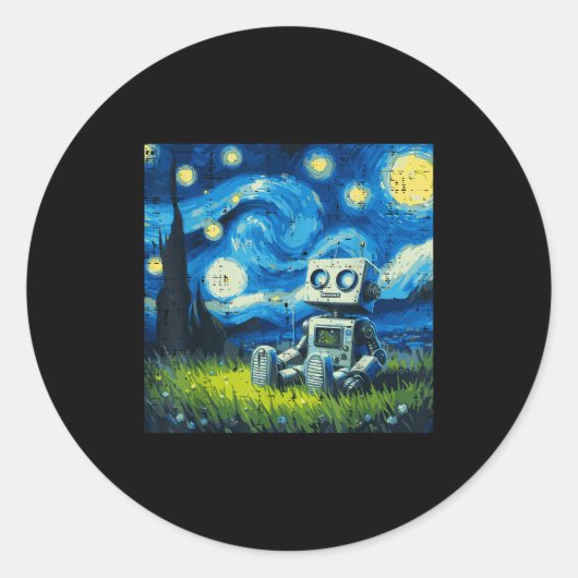 Starry Night Robot Funny Painting Art Meme Kids Me Runder Aufkleber (Vorderseite)