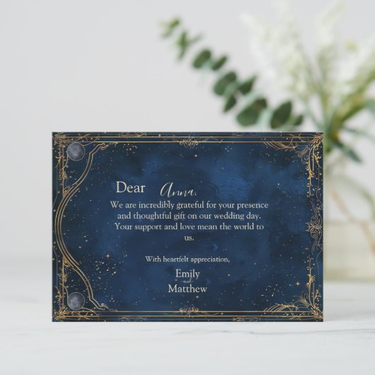 Starry Night Romance Wedding Dankeskarte (Stehend Vorderseite)