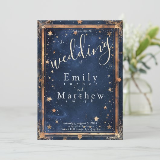 Starry Night Romance Wedding Einladung (Stehend Vorderseite)