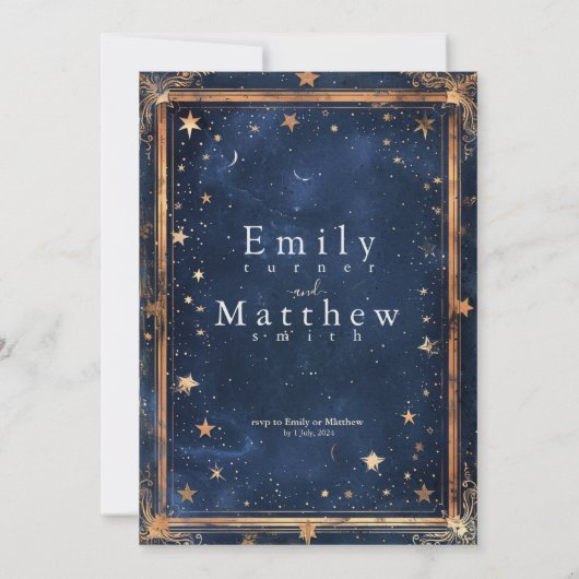 Starry Night Romance Wedding Einladung (Rückseite)