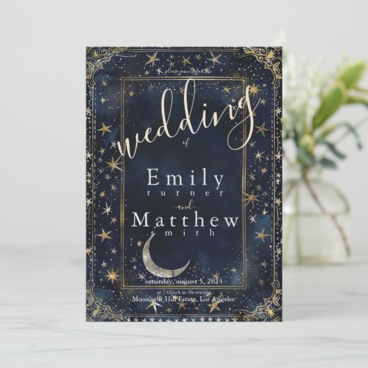 Starry Night Romance Wedding Einladung (Stehend Vorderseite)
