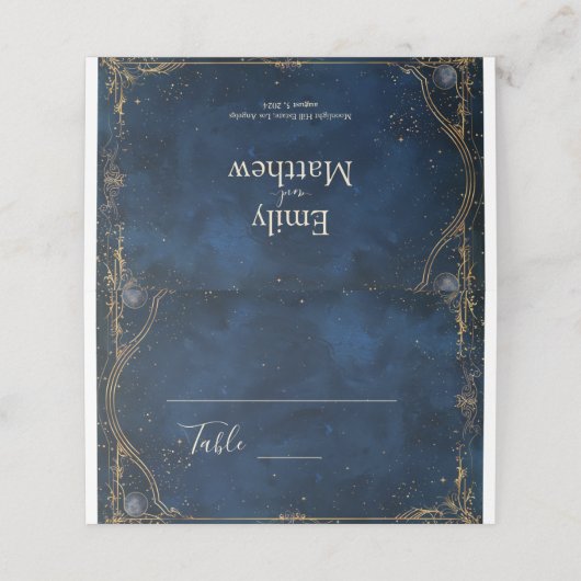 Starry Night Romance Wedding Platzkarte (Außenseite Aufgefaltet)