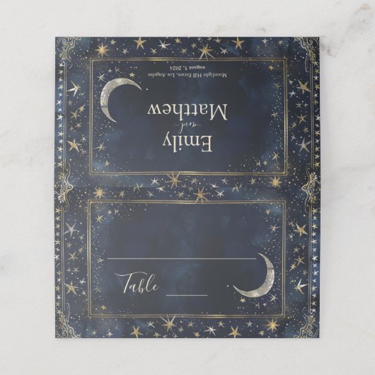 Starry Night Romance Wedding Platzkarte (Außenseite Aufgefaltet)