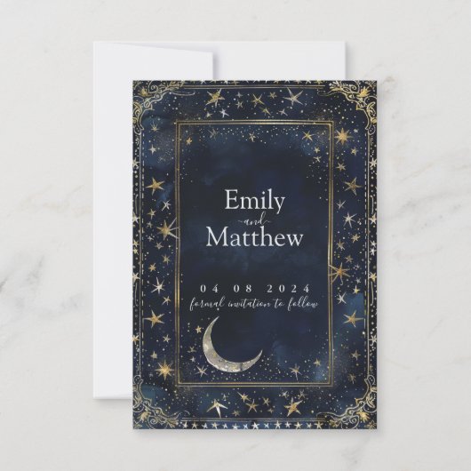 Starry Night Romance Wedding Save The Date (Rückseite)