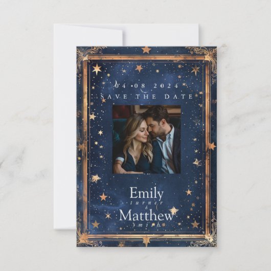 Starry Night Romance Wedding Save The Date (Vorderseite)