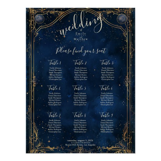 Starry Night Romance Wedding Seating Chart (Vorderseite)