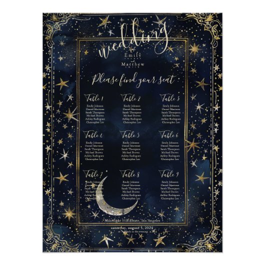 Starry Night Romance Wedding Seating Chart (Vorderseite)