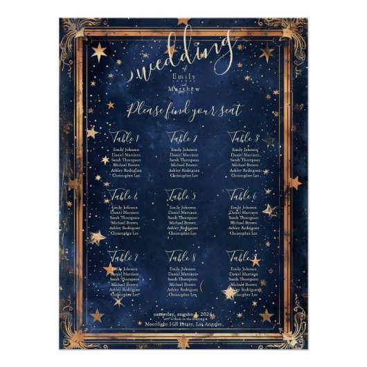 Starry Night Romance Wedding Seating Chart (Vorderseite)