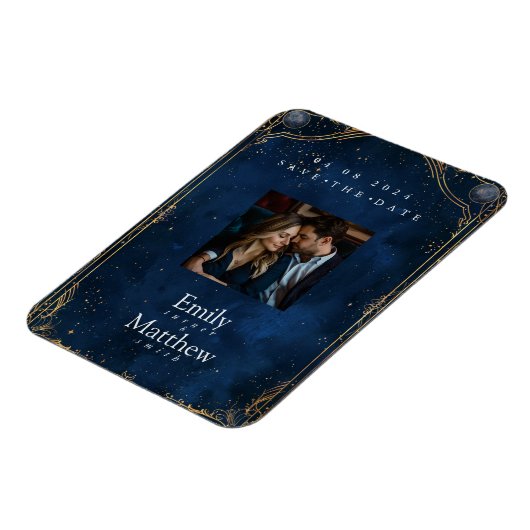 Starry Night Romance Wedding speichern das Datum Magnet (Linke Seite)