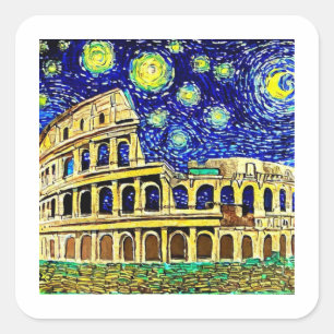 Starry Night Rome Italien Quadratischer Aufkleber
