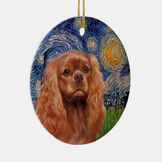 Starry Night - Ruby Cavalier King Charles Keramikornament (Rechts)