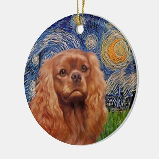 Starry Night - Ruby Cavalier King Charles Keramikornament (Links)