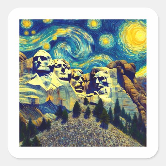 Starry Night Rushmore South Dakota Quadratischer Aufkleber (Vorderseite)
