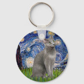 Starry Night - Russische Blaue Katze Schlüsselanhänger (Vorderseite)