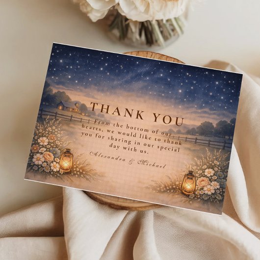 Starry Night Rustic Meadow Wedding Dankeskarte