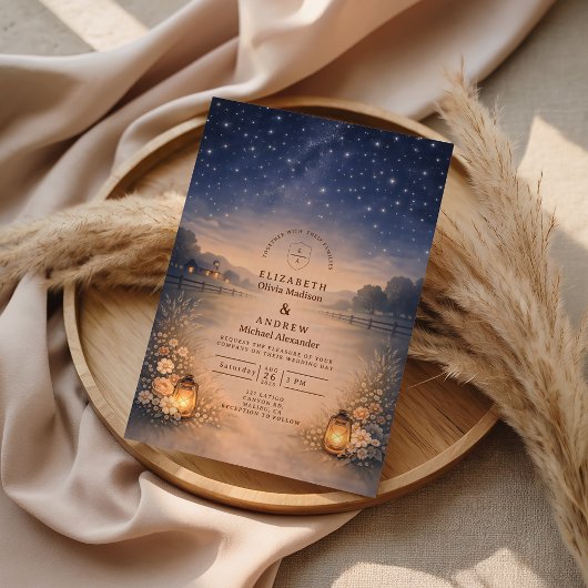 Starry Night Rustic Meadow Wedding Einladung