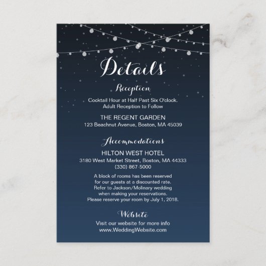 Starry Night Rustic Wedding Details Card Begleitkarte (Vorderseite)