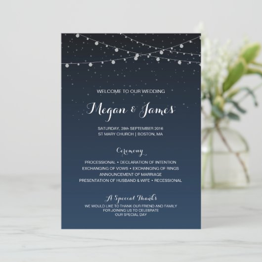 Starry Night Rustic Wedding Program Programm (Stehend Vorderseite)