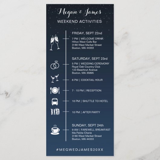 Starry Night Rustic Wedelzeitkarte Programm (Rückseite)