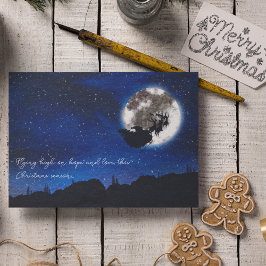 Starry Night Santa Claus mit Rentier fliegen Feiertagskarte