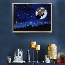 Starry Night Santa Claus mit Rentier fliegen Poster