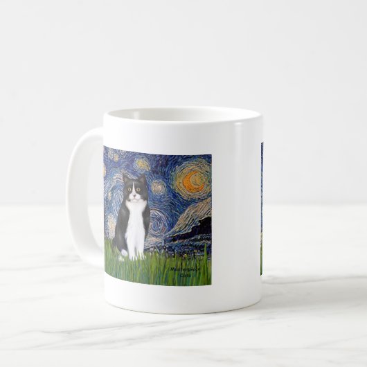 Starry Night - Schwarze und Weiße Katze Kaffeetasse (Vorderseite Links)