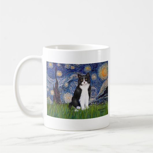 Starry Night - Schwarze und Weiße Katze Kaffeetasse (Links)