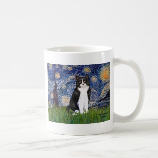 Starry Night - Schwarze und Weiße Katze Kaffeetasse (Rechts)