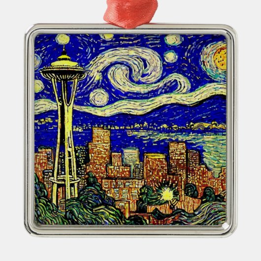 Starry Night Seattle Washington Ornament Aus Metall (Vorne)