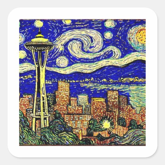 Starry Night Seattle Washington Quadratischer Aufkleber (Vorderseite)